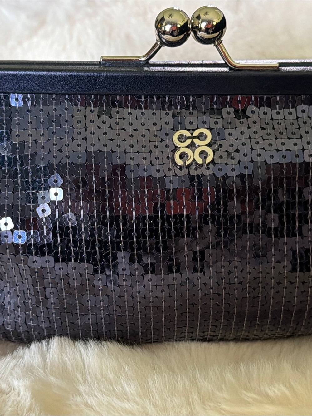 Coach Julia Special Edition Blue Sequin Frame Clutch with silver Logo